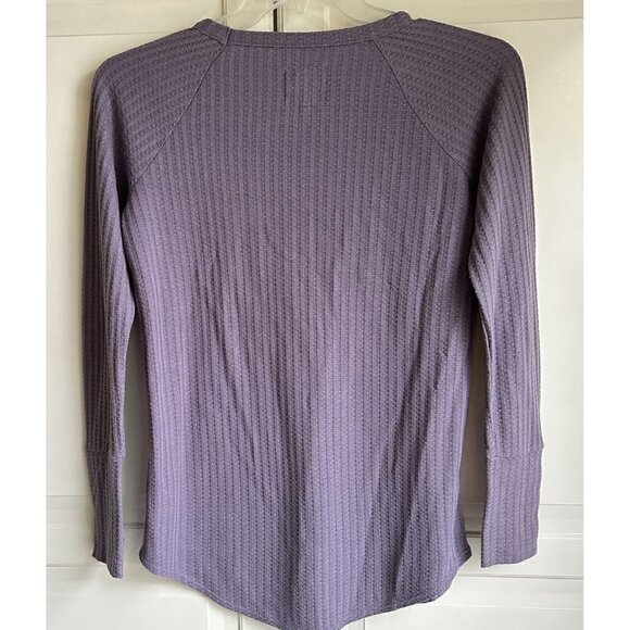 Chaser Womens Small Waffle Knit Round Neck Long Sleeve Henley Thermal Purple Top - Picture 2 of 6